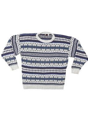 La Lune VTG Men's XL Cotton Pullover Sweater Crew Neck Geometric Gray & Purple